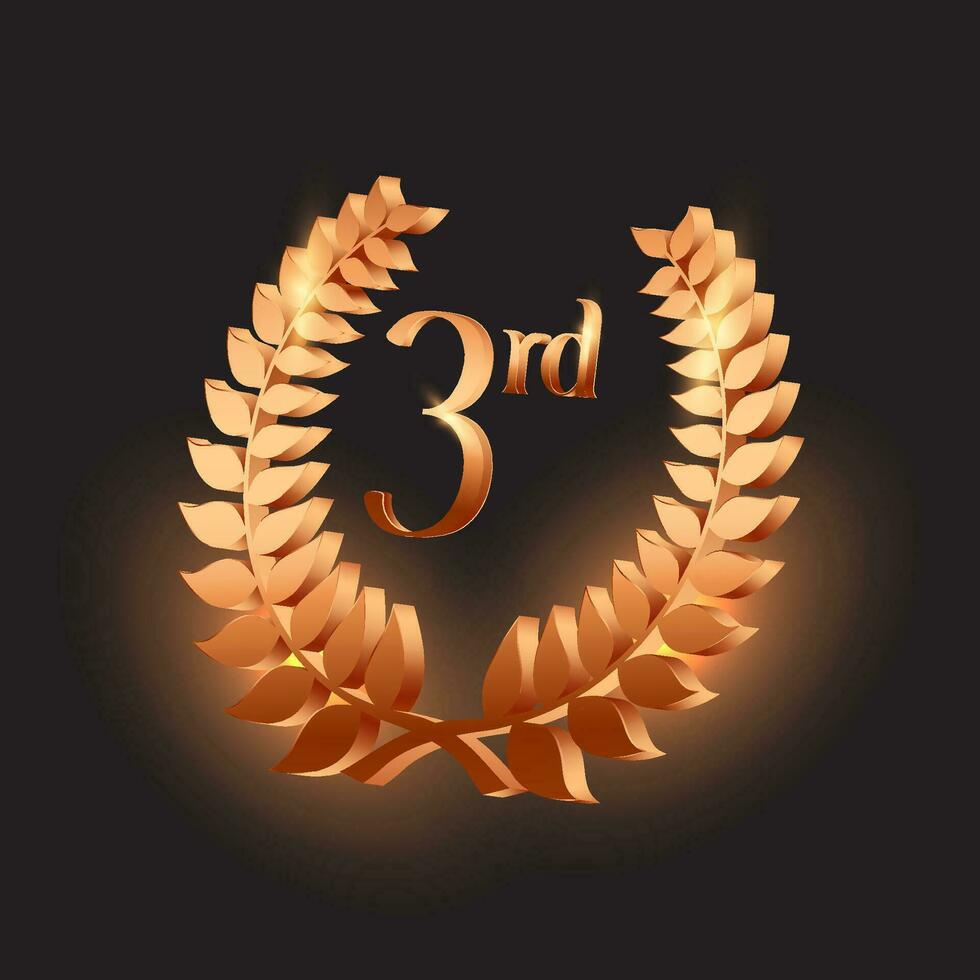 3d Bronze- Lorbeer Kranz mit dritte Nummer. das Konzept zum das zweite Platz vergeben im das Zeremonie Veranstaltung vektor
