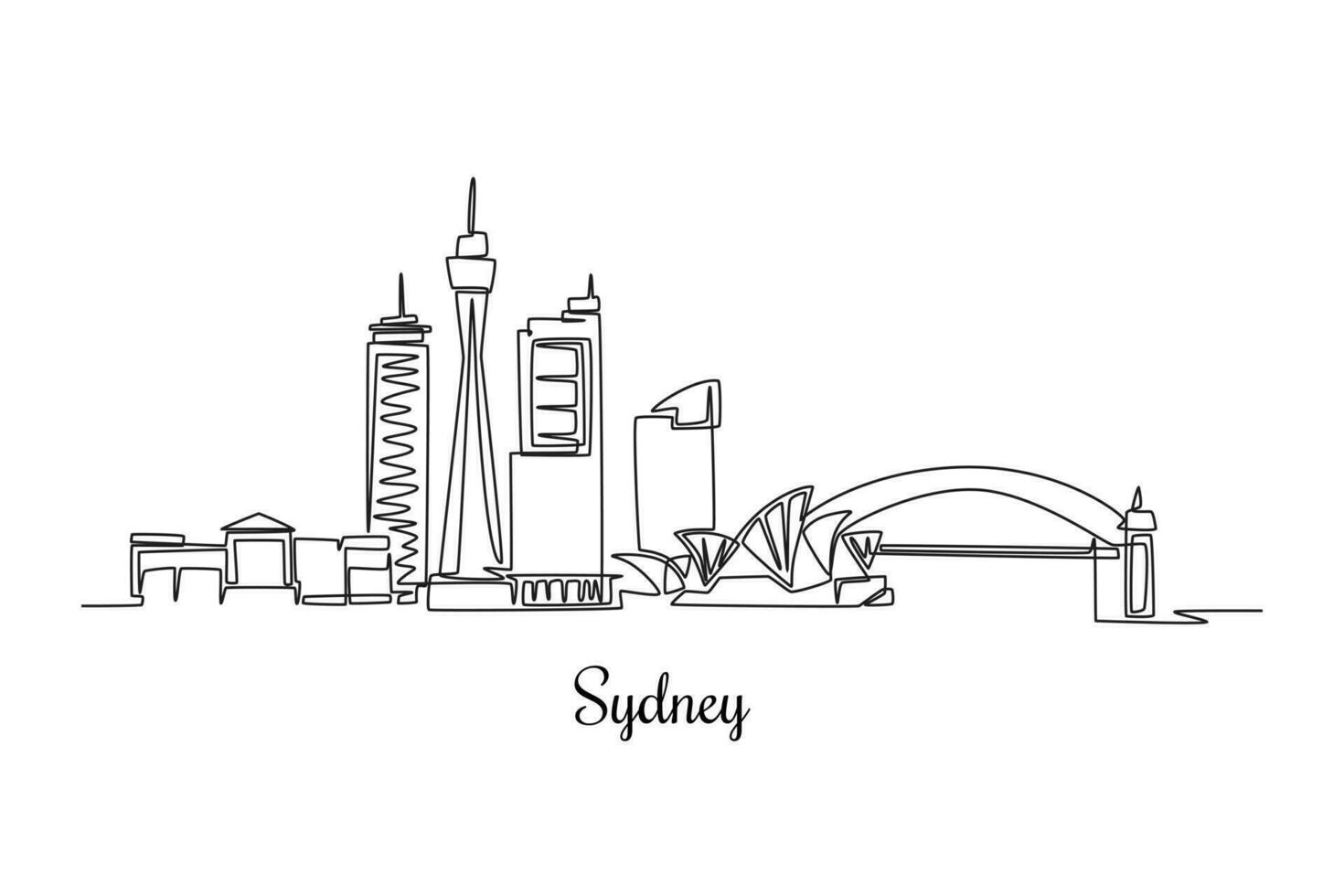 enda ett linje teckning sydney horisont, Australien. stad begrepp. kontinuerlig linje dra design grafisk vektor illustration.