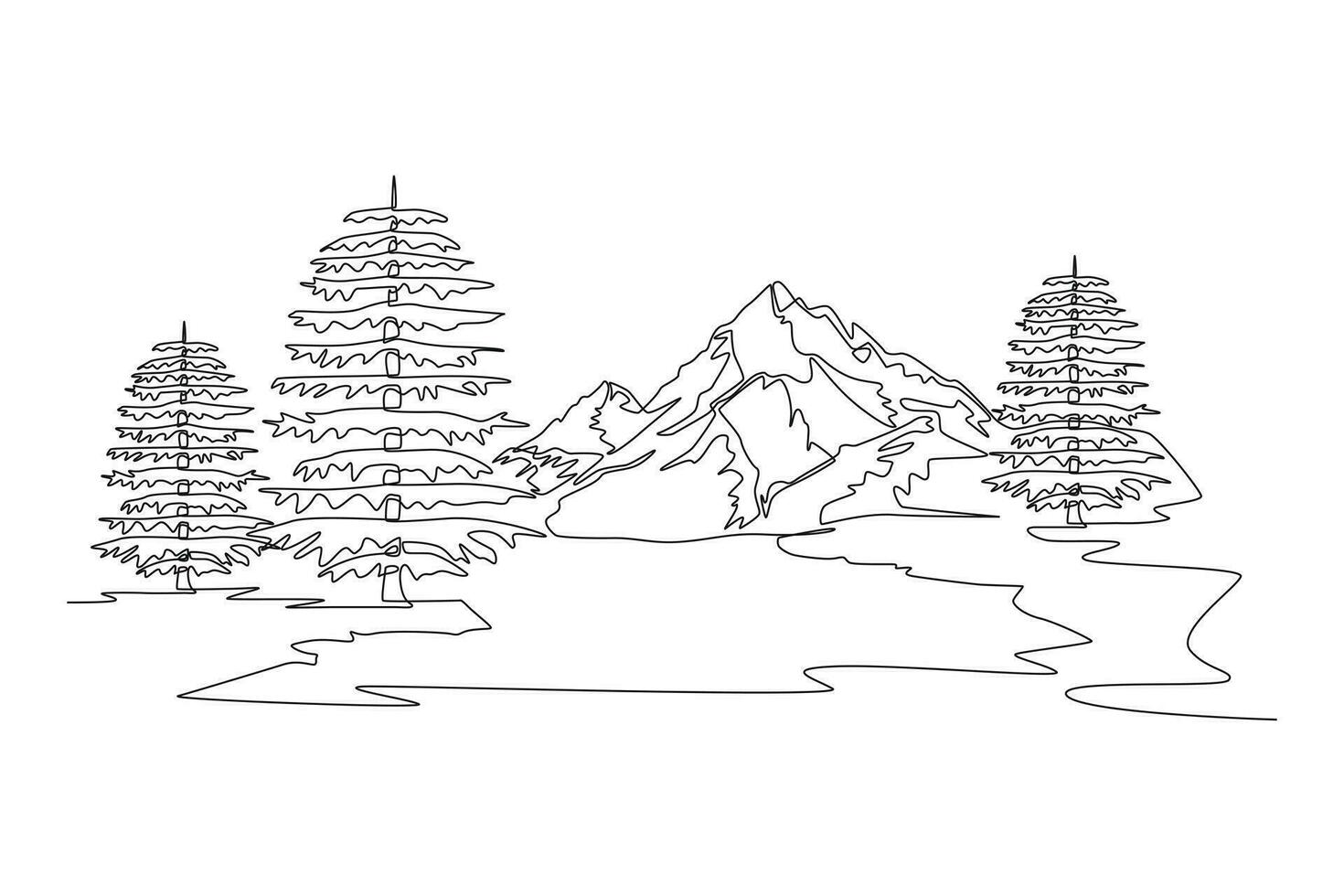 Single einer Linie Zeichnung Wald Konzept. kontinuierlich Linie zeichnen Design Grafik Vektor Illustration.