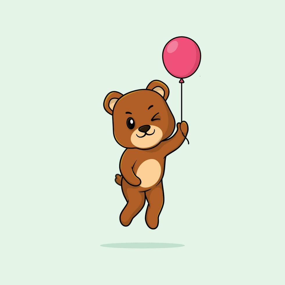 Vektor süß Baby Bär Karikatur schwebend halten Ballon Symbol Illustration.