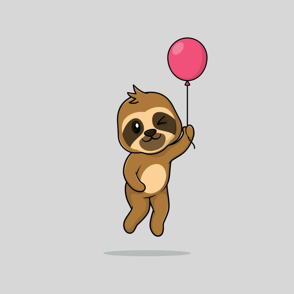 Vektor süß Baby Faultier Karikatur schwebend halten Ballon Symbol Illustration.