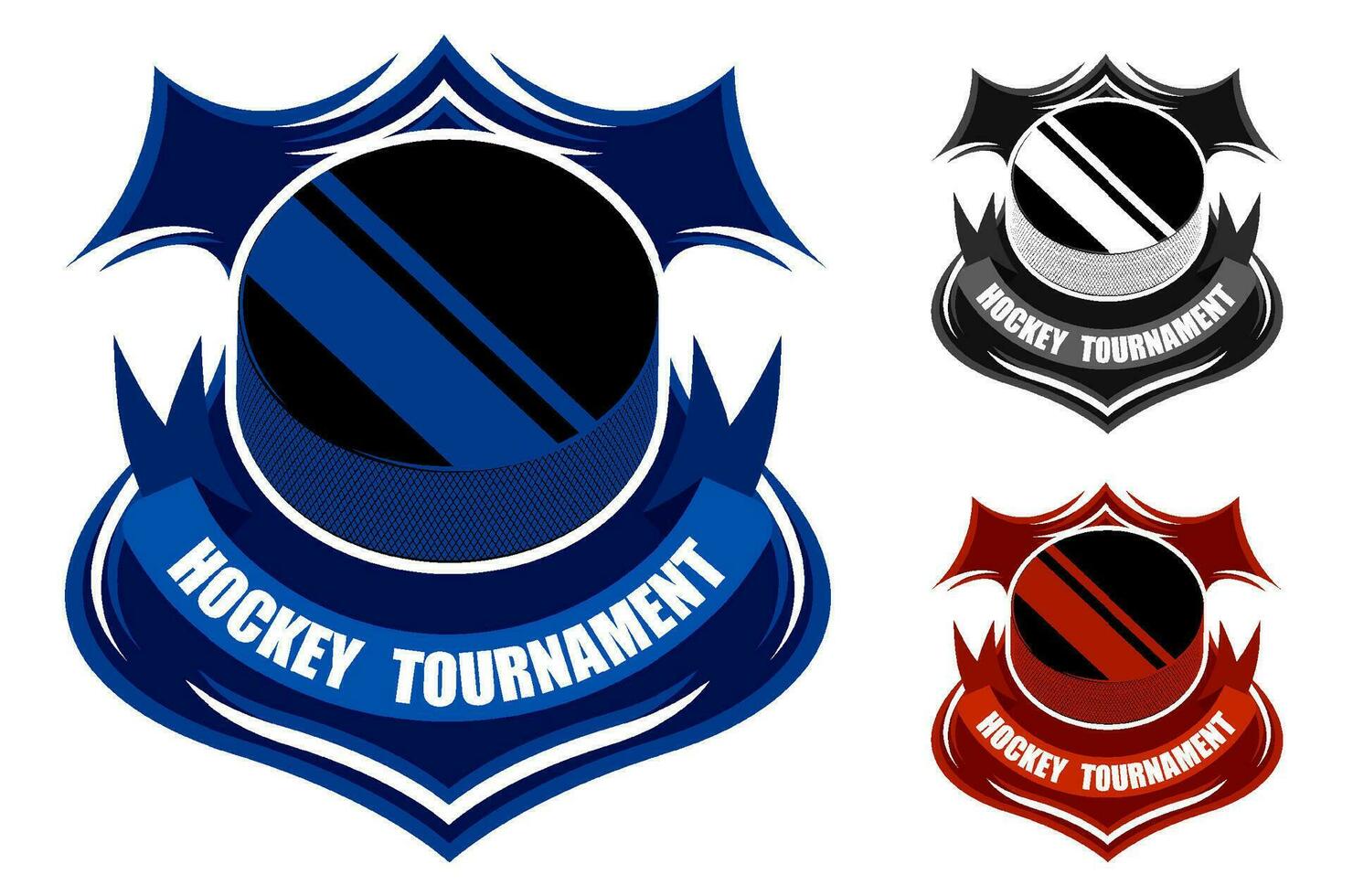 Eis Eishockey Sport Embleme. Sport schwarz Gummi Puck zum Eis Eishockey auf Hintergrund von stilisiert Schild. Turnier Symbol. einfach zu bearbeiten Farbe. Vektor