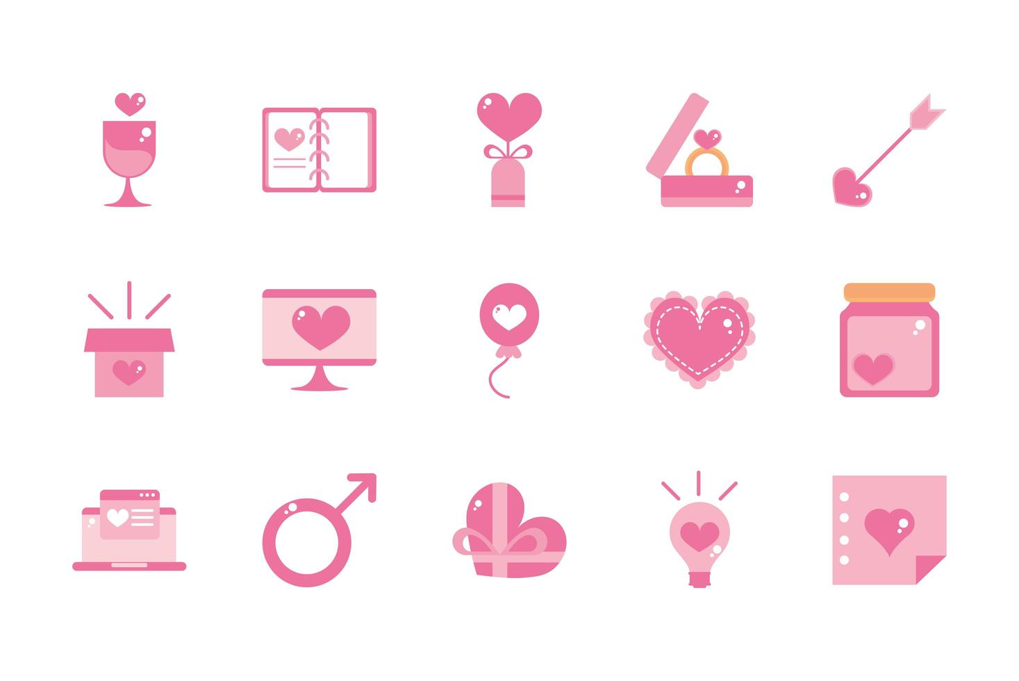 glad Alla hjärtans dag firande dekoration romantiska ikoner anger rosa design vektor