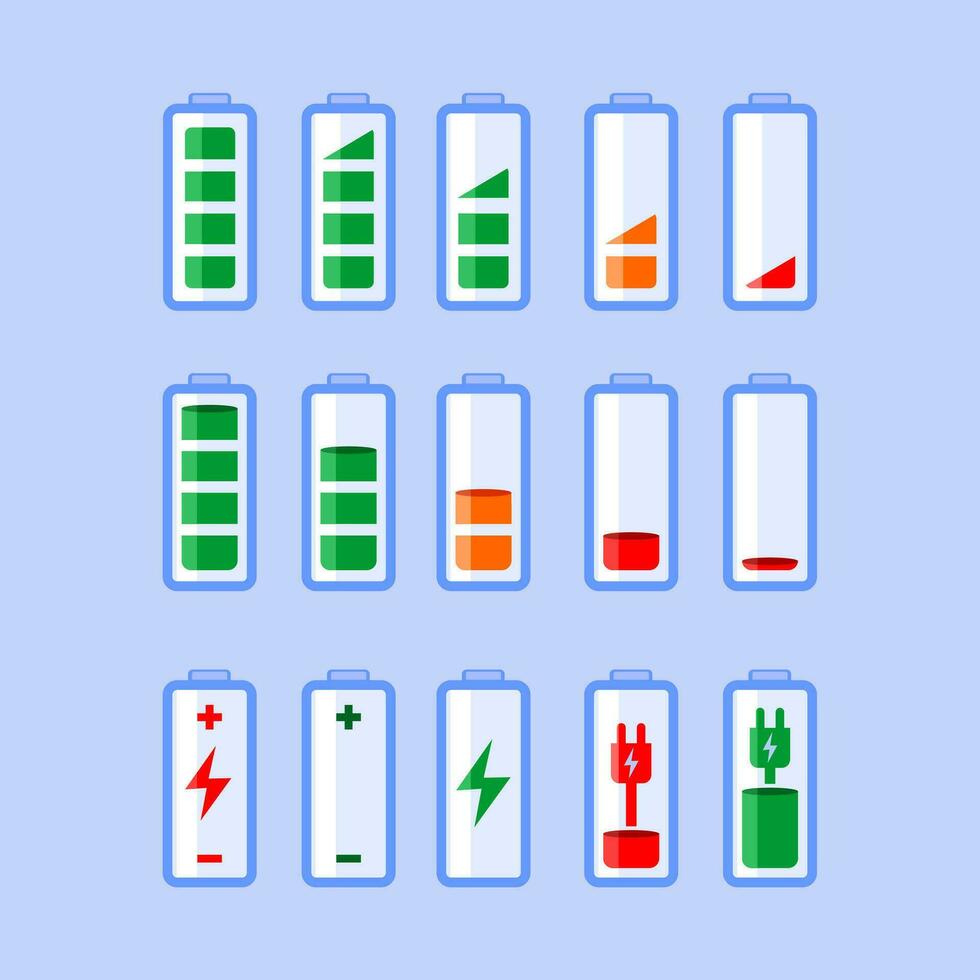batteri ikoner uppsättning vektor illustration