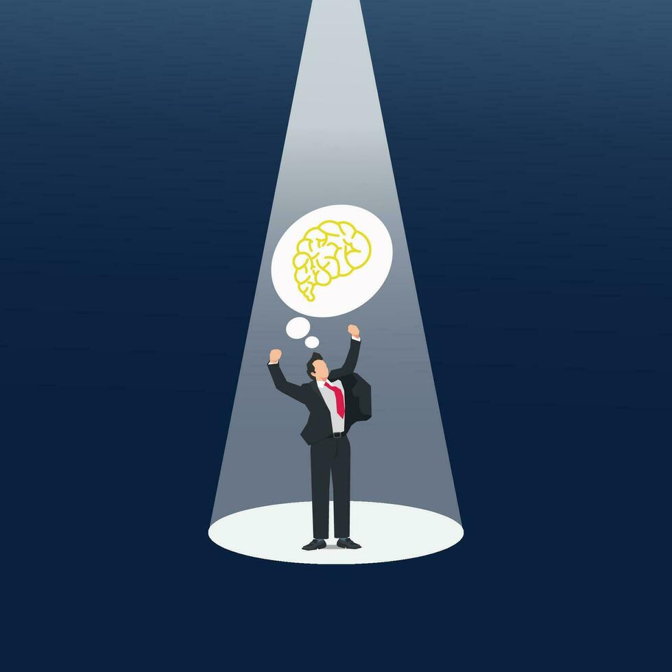 affärsman stående under de ljus. stolt av hans sinne och hjärna begrepp vektor illustration