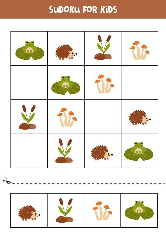 lehrreich Sudoku Spiel mit süß Wald Tiere. vektor
