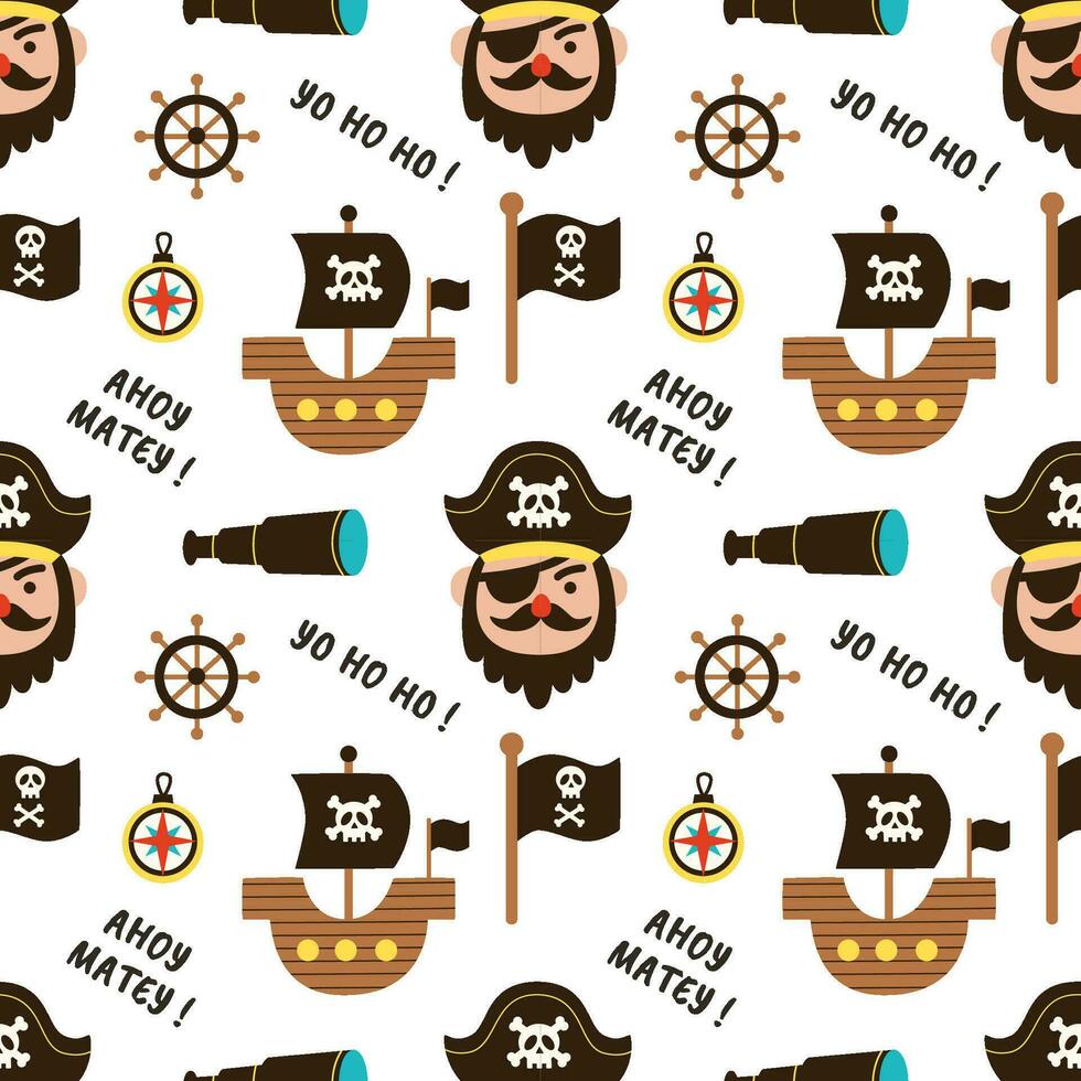 pirat sömlös mönster med pirat fartyg pirat flagga. mönster för Pojkar. vektor