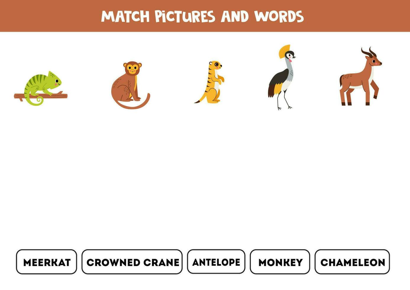 match bilder och ord. logisk pussel för ungar. afrikansk djur. vektor