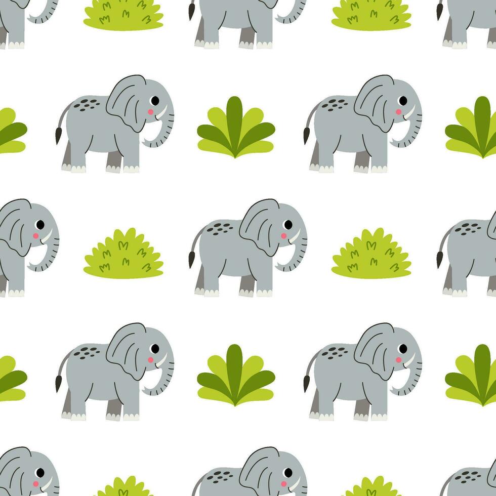 sömlös mönster med söt elefanter och buskar. vektor
