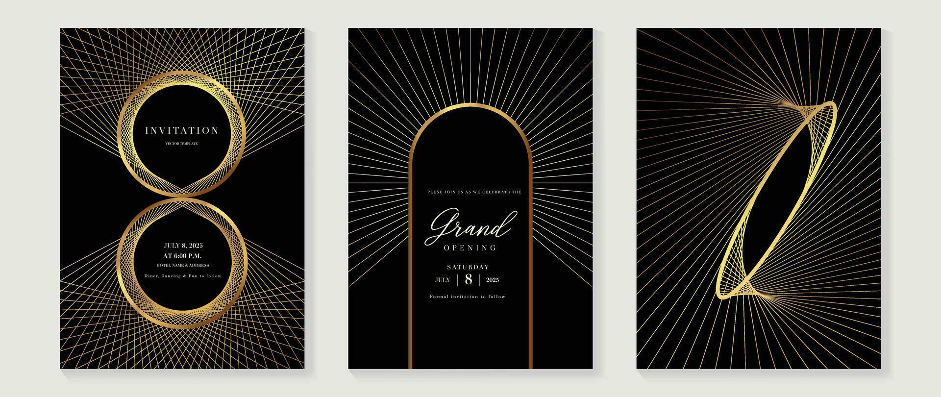 Luxus Gala Einladung Karte Hintergrund Vektor. golden elegant geometrisch Muster, Gold wellig Linien auf dunkel Hintergrund. Prämie Design Illustration zum Hochzeit und vip Startseite Vorlage, großartig Öffnung. vektor