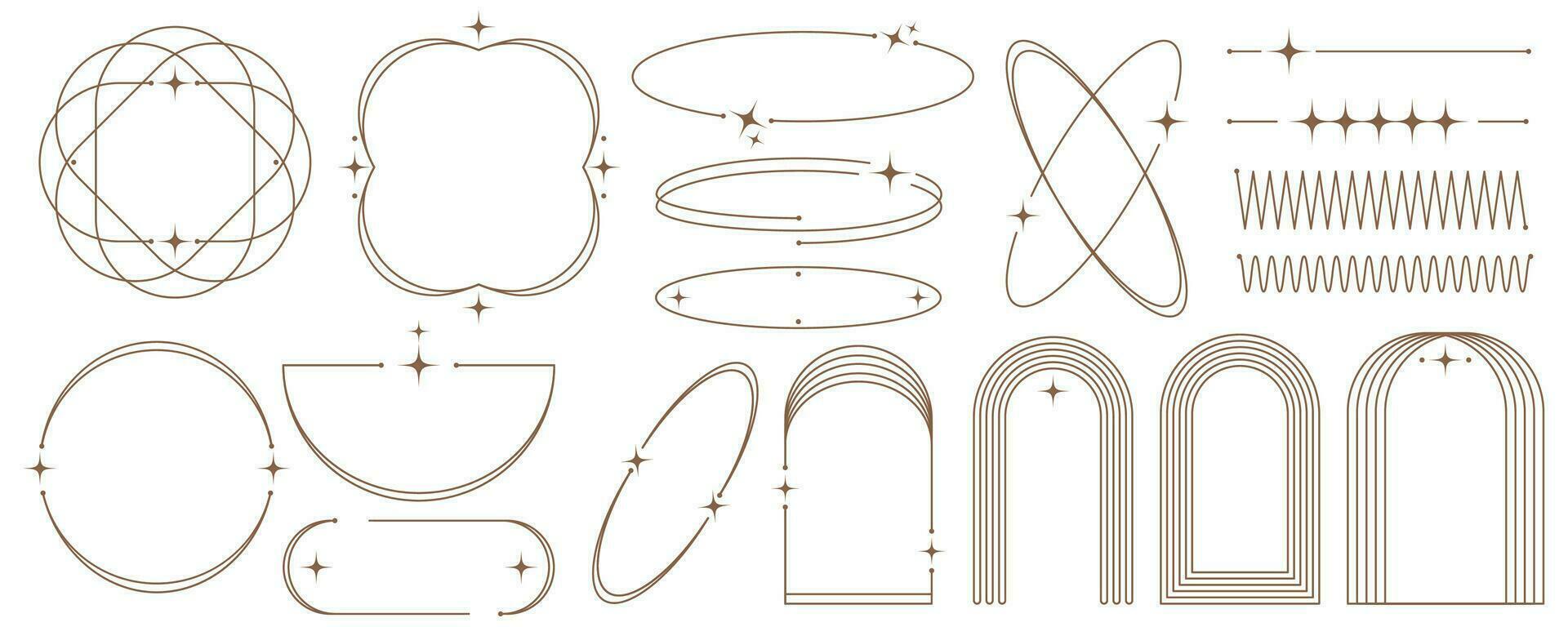 ästhetisch Rahmen Form. Gliederung minimal Grafik Elemente mit Sterne. abstrakt Boho Bögen mit funkelt. modisch geometrisch Vorlagen einstellen zum Poster und Geschichte. Vektor Illustration