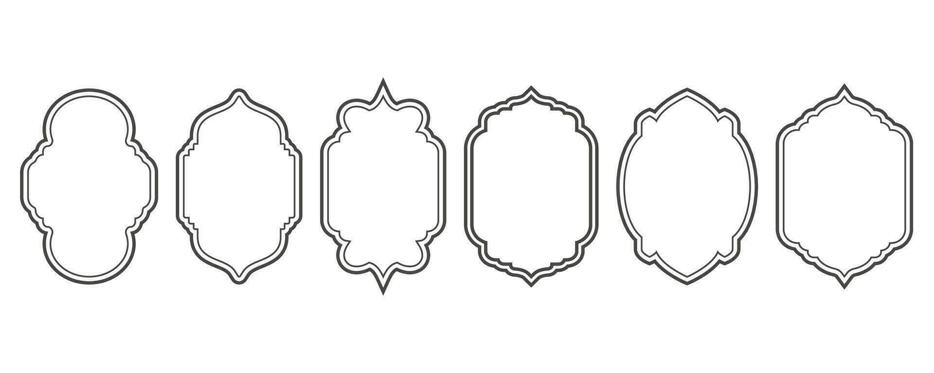 Ramadhan fönster ram former. vektor översikt islamic båge och dörr. muslim prydnad märka. design element isolerat på vit bakgrund. traditionell årgång symboler för dekoration