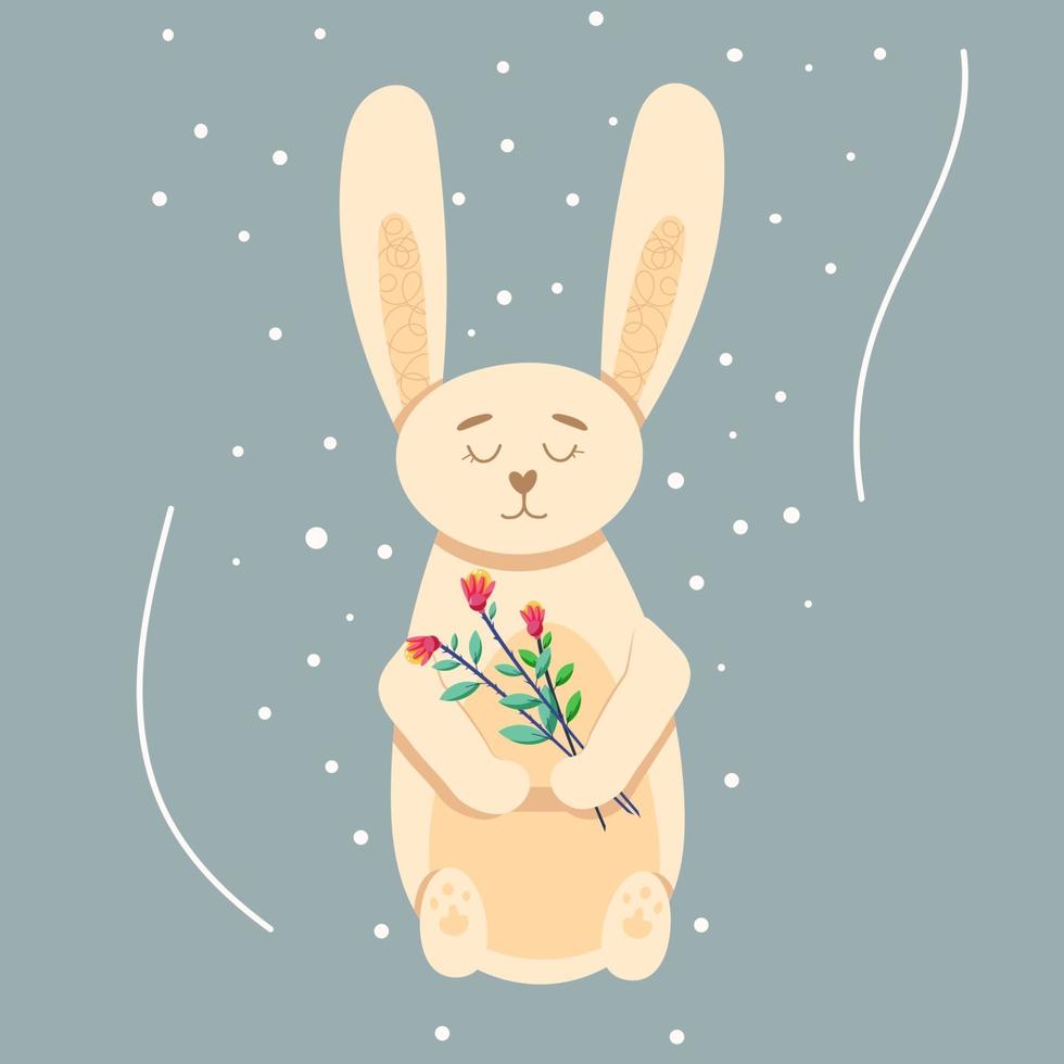 süßes Kaninchen mit Blumen vektor