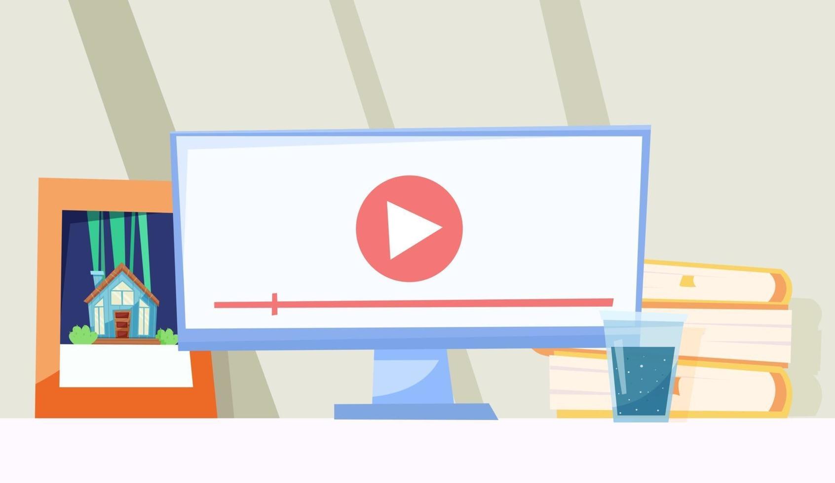 Online-Lernkonzept Video auf Monitor ansehen vektor