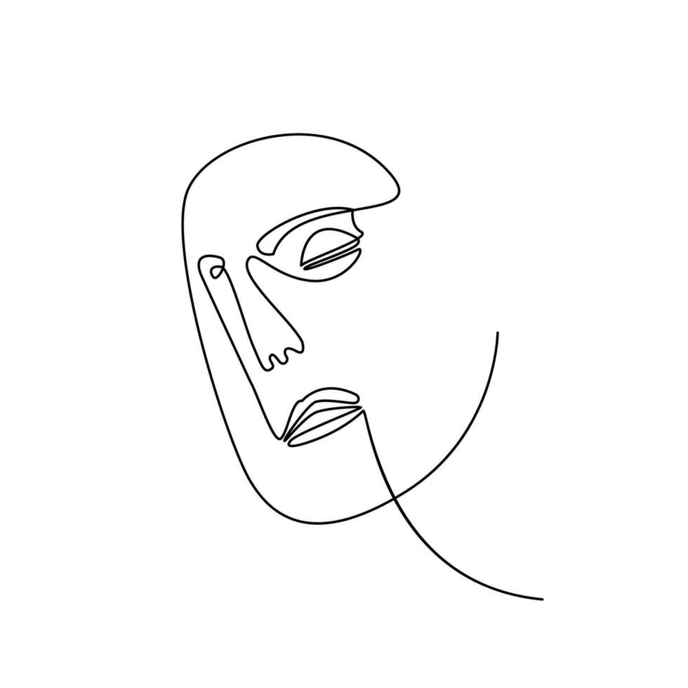 abstrakt Frau Gesicht modern Porträt mit kontinuierlich Linie Zeichnung Stil. minimalistisch Konzept zum Mode Schönheit, Mauer Kunst und T-Shirt vektor