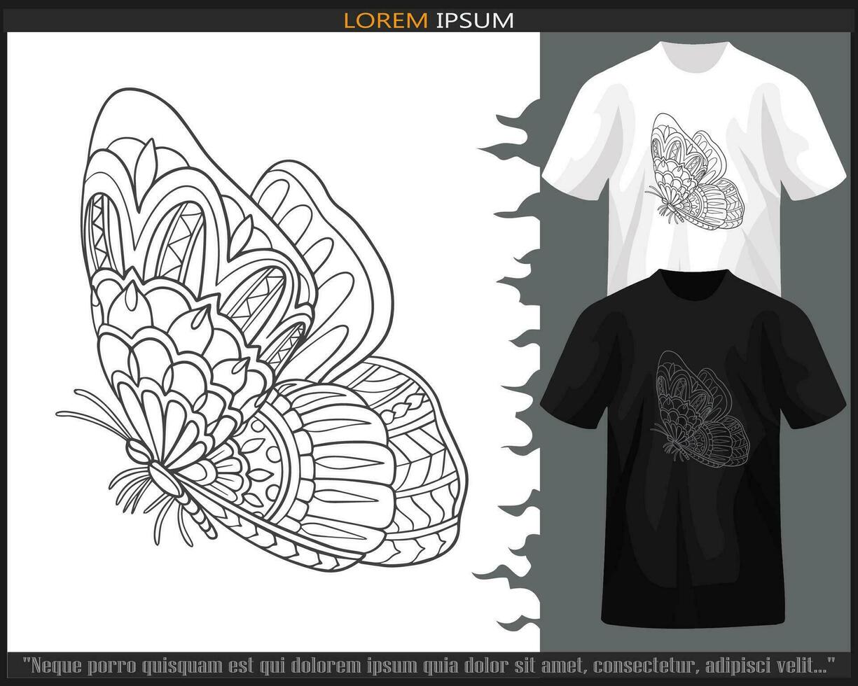 Schmetterling Mandala Kunst isoliert auf schwarz und Weiß T-Shirt. vektor