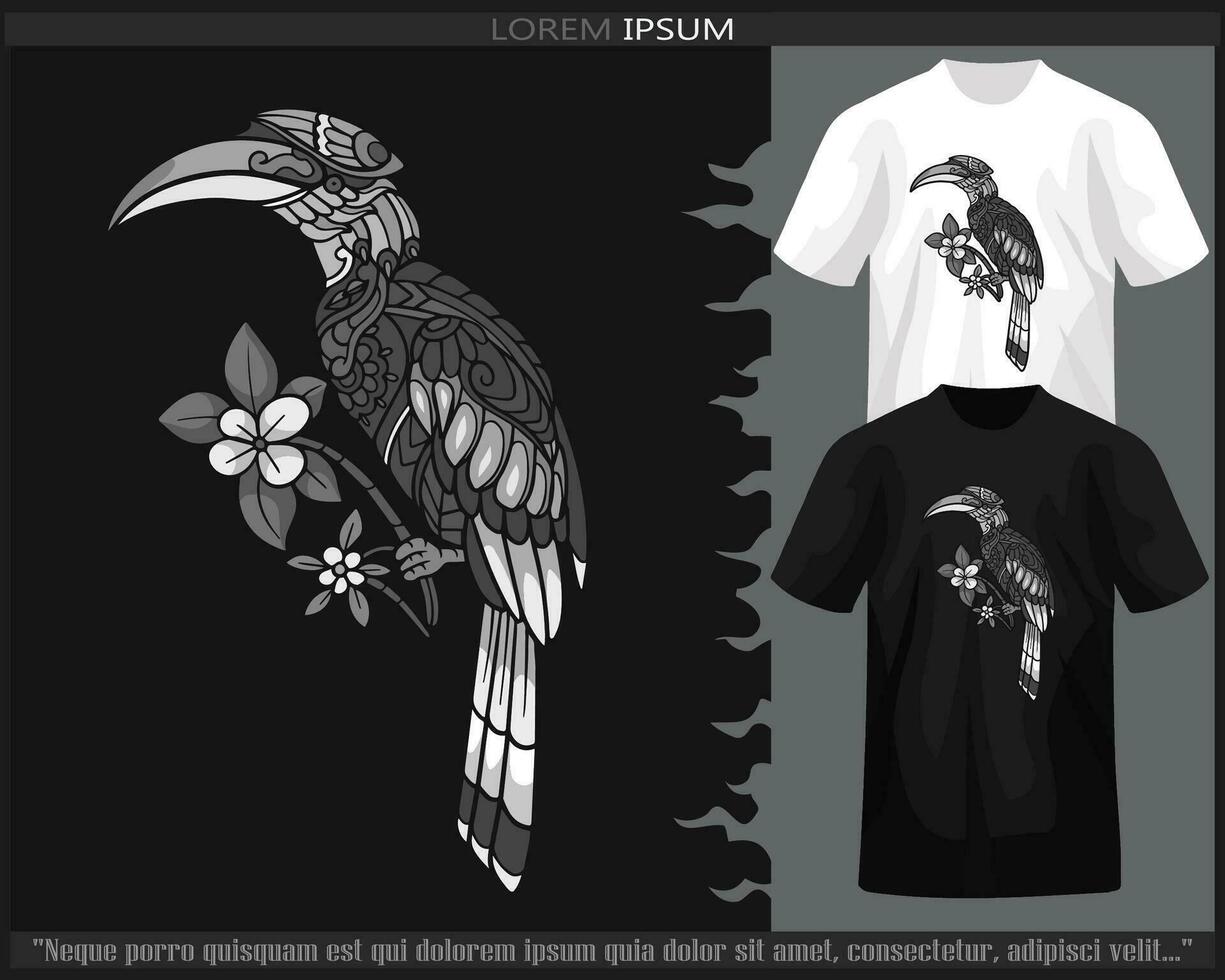 einfarbig Nashornvogel Mandala Kunst isoliert auf schwarz und Weiß t Shirt. vektor