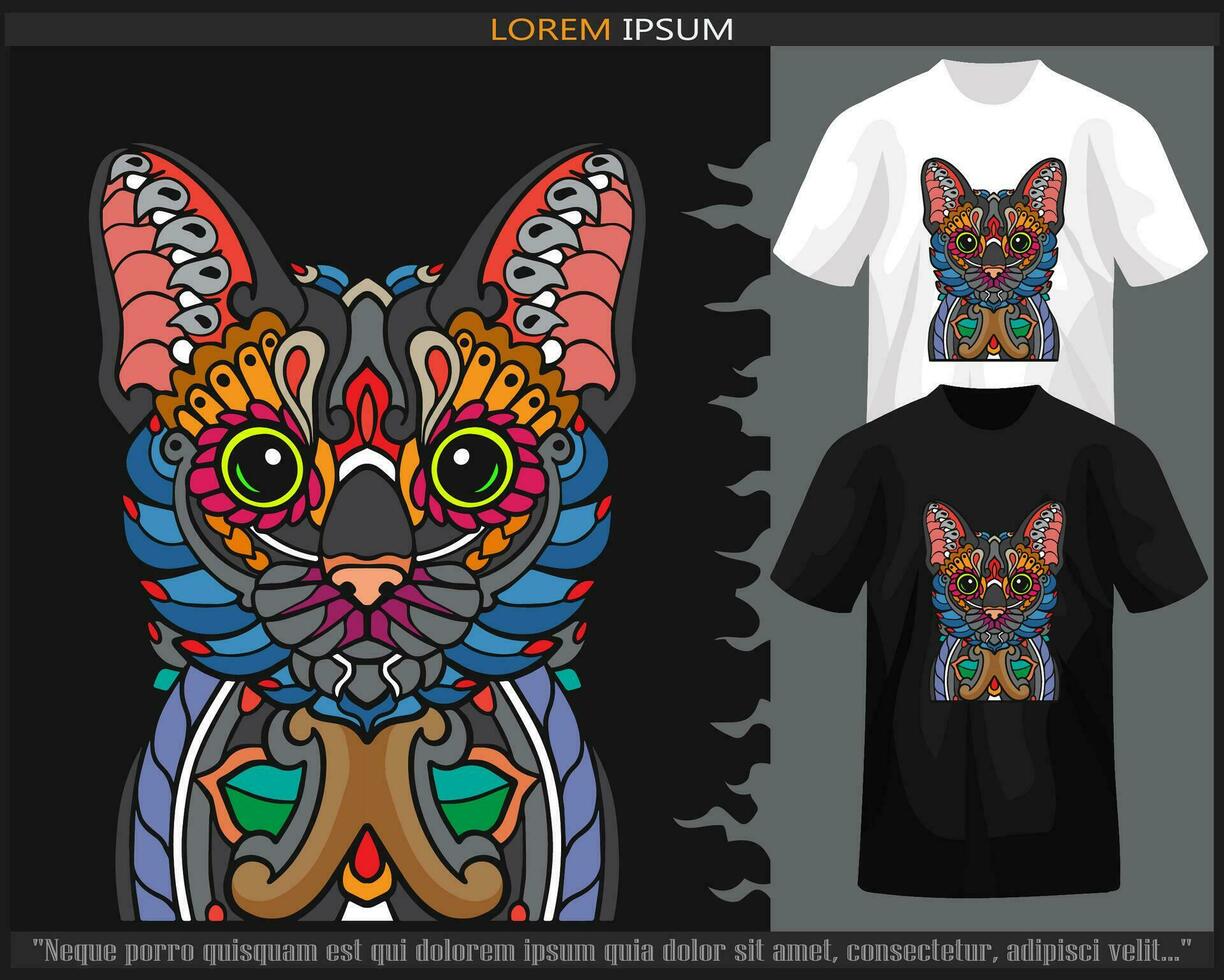 bunt Katze Mandala Kunst isoliert auf schwarz und Weiß t Shirt. vektor