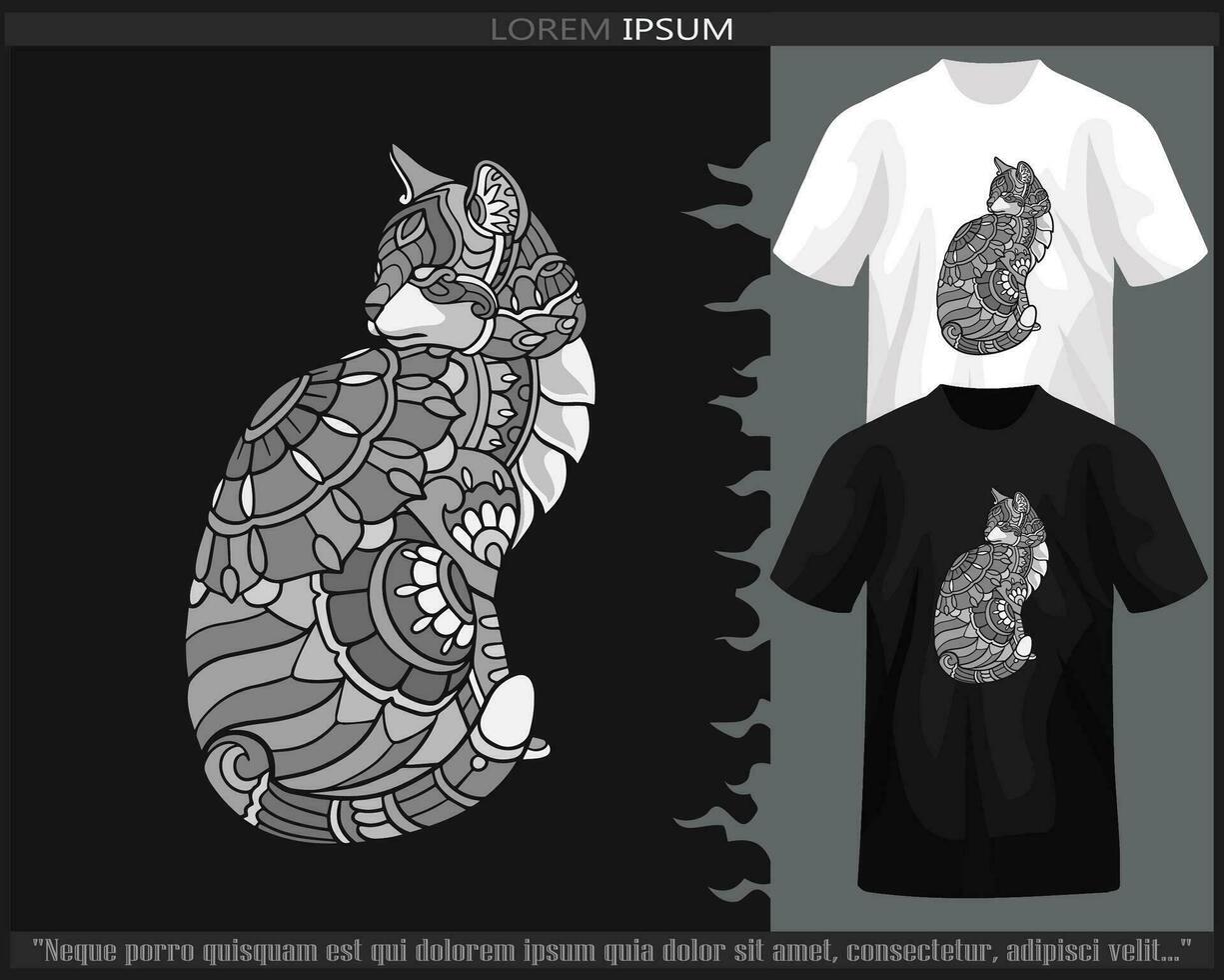 einfarbig Katze Mandala Kunst isoliert auf schwarz und Weiß t Shirt. vektor