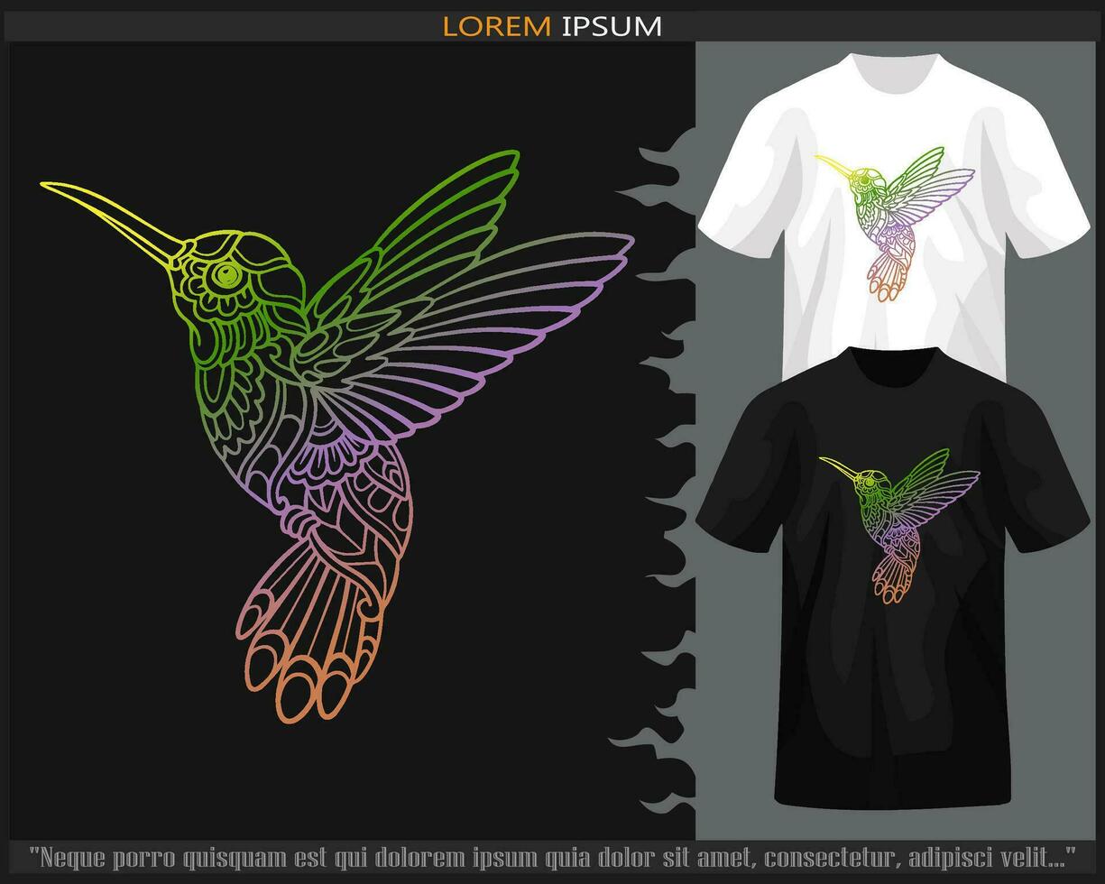 Gradient bunt summend Vogel Mandala Kunst isoliert auf schwarz und Weiß t Shirt. vektor