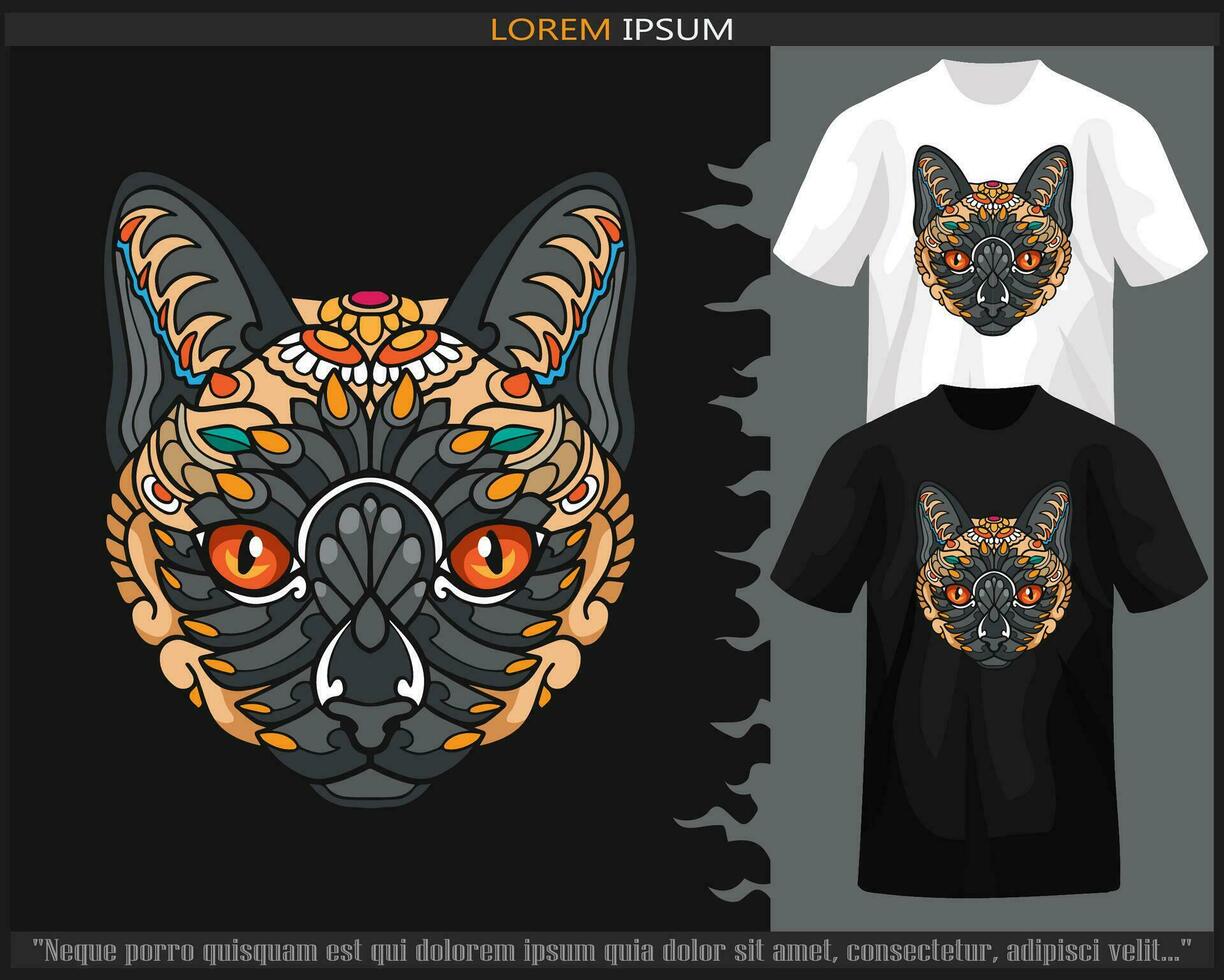 bunt Katze Mandala Kunst isoliert auf schwarz und Weiß t Shirt. vektor