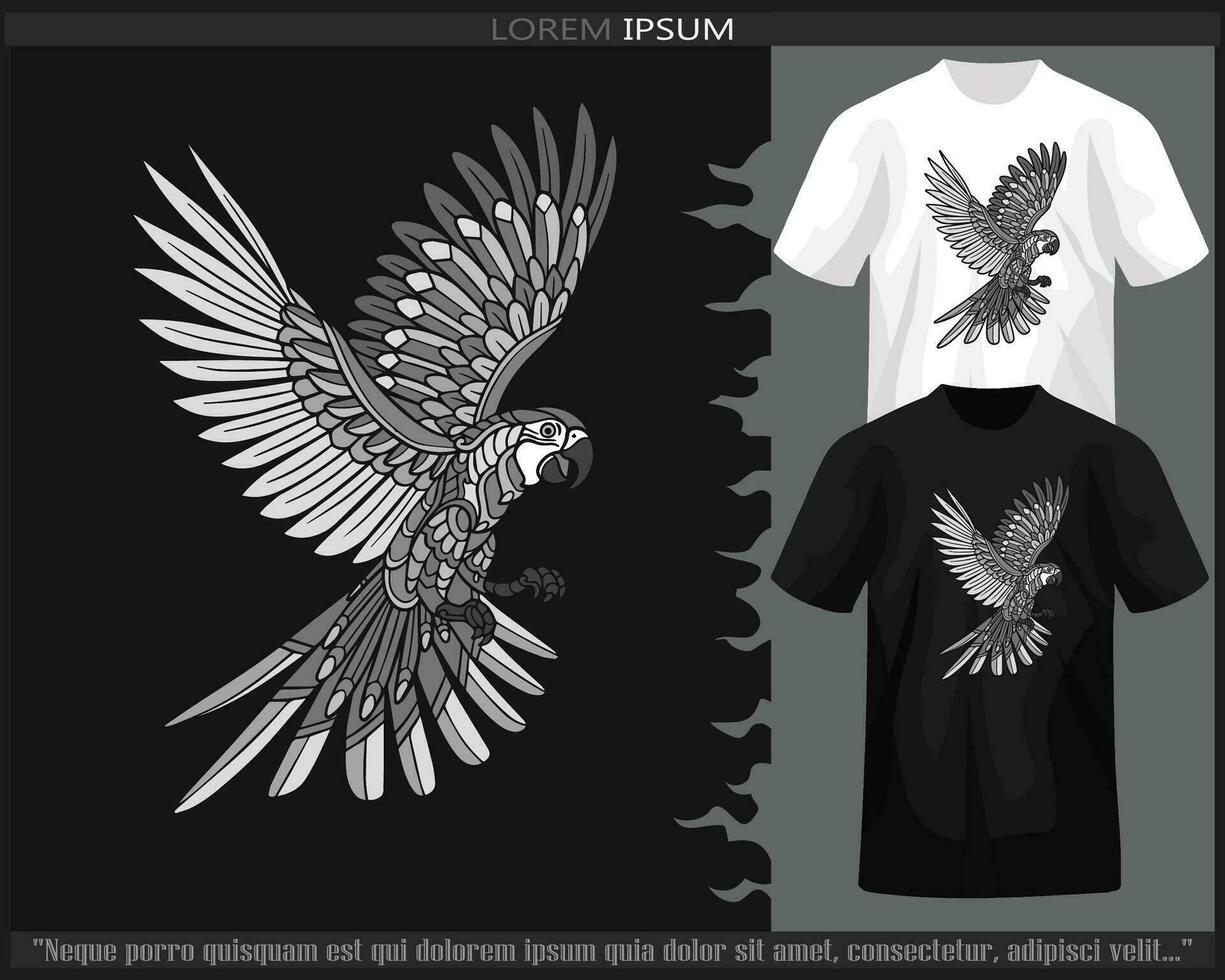 svartvit ara fågel mandala konst isolerat på svart och vit t skjorta. vektor