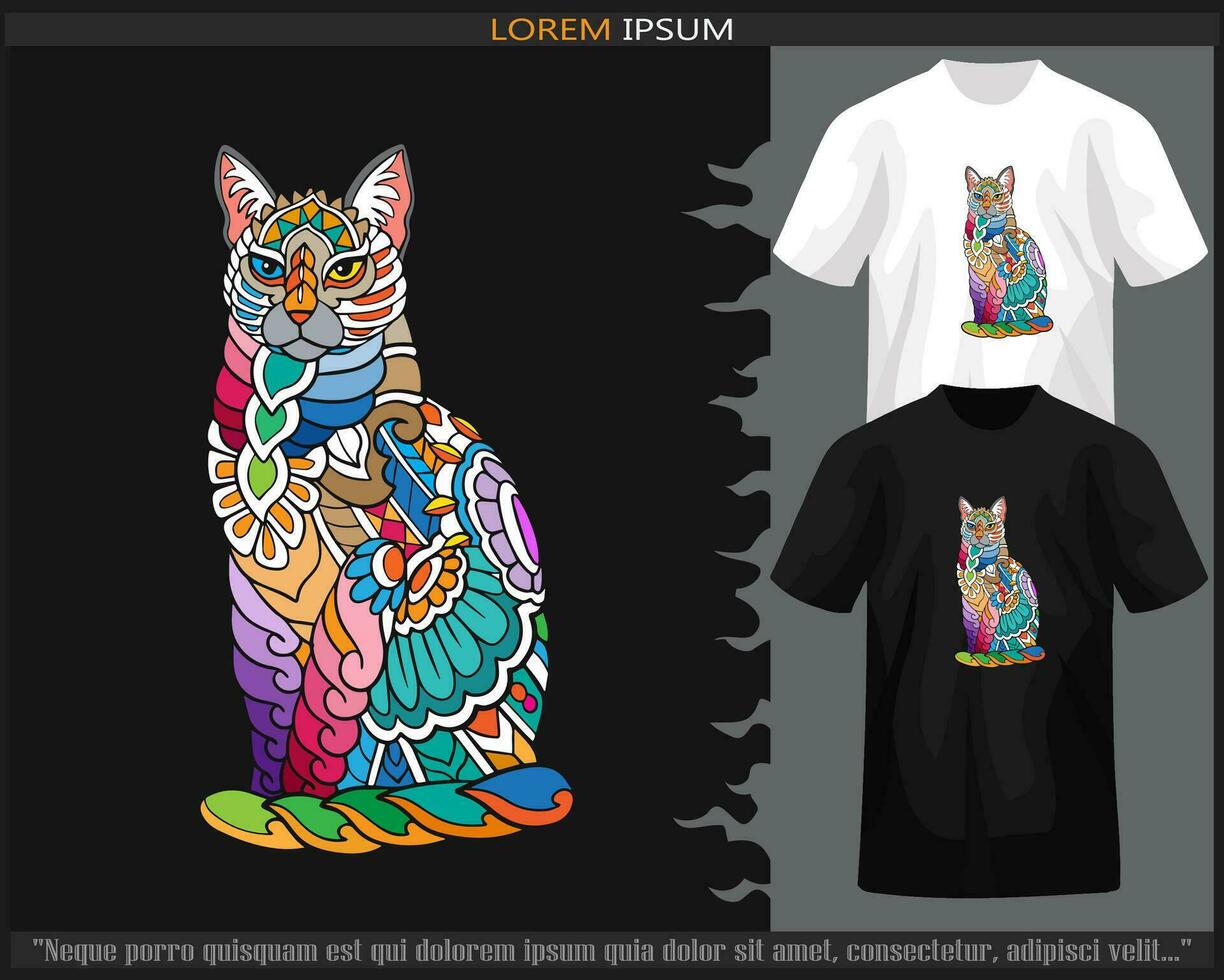 bunt Katze Mandala Kunst isoliert auf schwarz und Weiß t Shirt. vektor