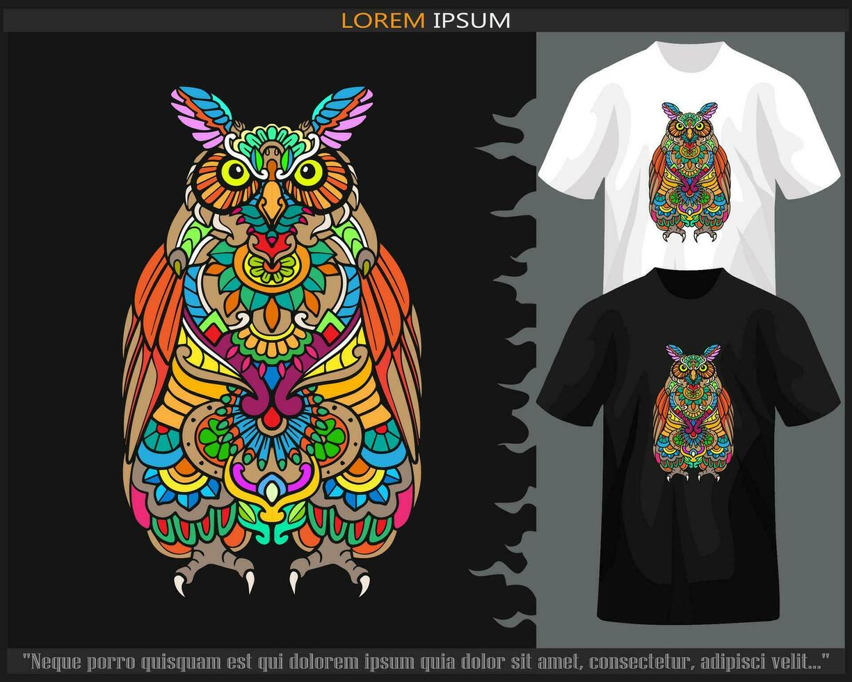 bunt Eule Vogel Mandala Kunst isoliert auf schwarz und Weiß t Shirt. vektor