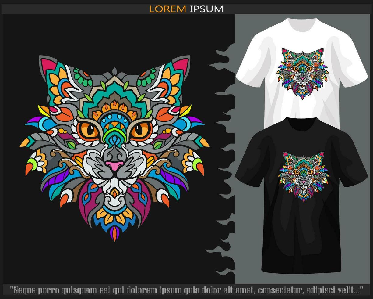 bunt Katze Kopf Mandala Kunst isoliert auf schwarz und Weiß t Shirt. vektor