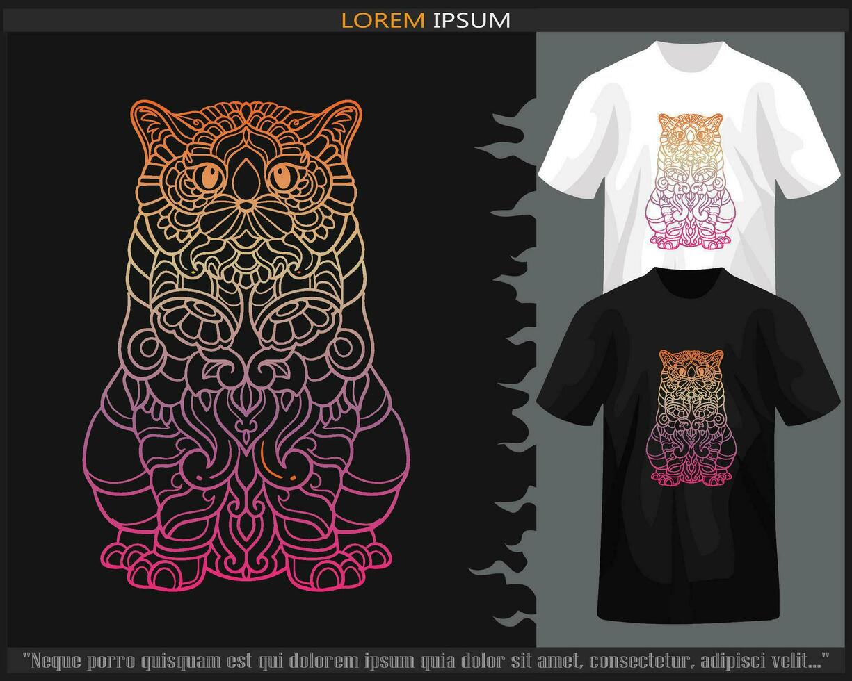 Gradient bunt von Katze Mandala Kunst isoliert auf schwarz und Weiß t Shirt. vektor