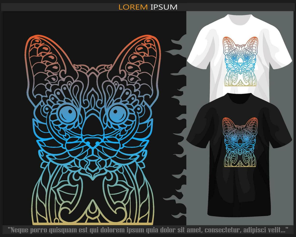 Gradient bunt von Katze Mandala Kunst isoliert auf schwarz und Weiß t Shirt. vektor