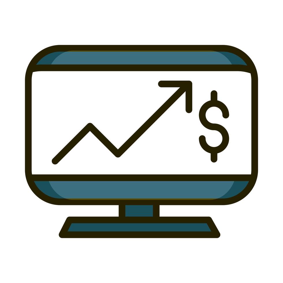 dator vinst pil pengar finansiella affärer aktiemarknaden linje och fylla ikonen vektor