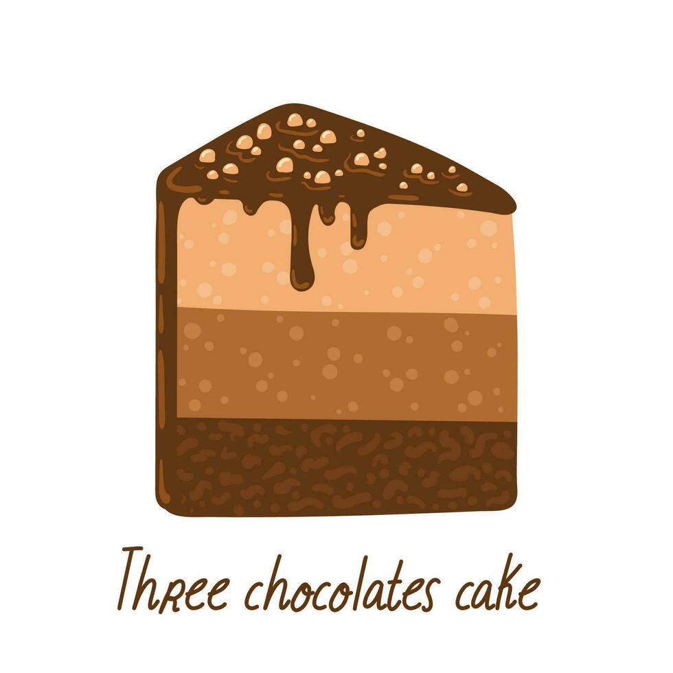 tre choklad kaka skiva. Lycklig födelsedag fest vektor element. platt illustration i tecknad serie stil för klistermärke, kort, inbjudan