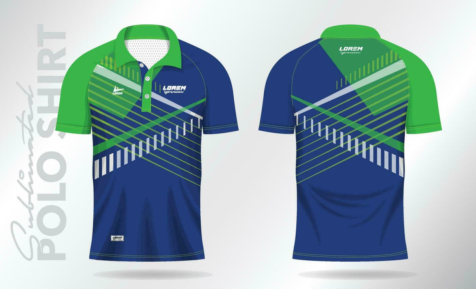 blå grön sublimering polo skjorta attrapp mall design för badminton jersey, tennis, fotboll, fotboll eller sport enhetlig vektor