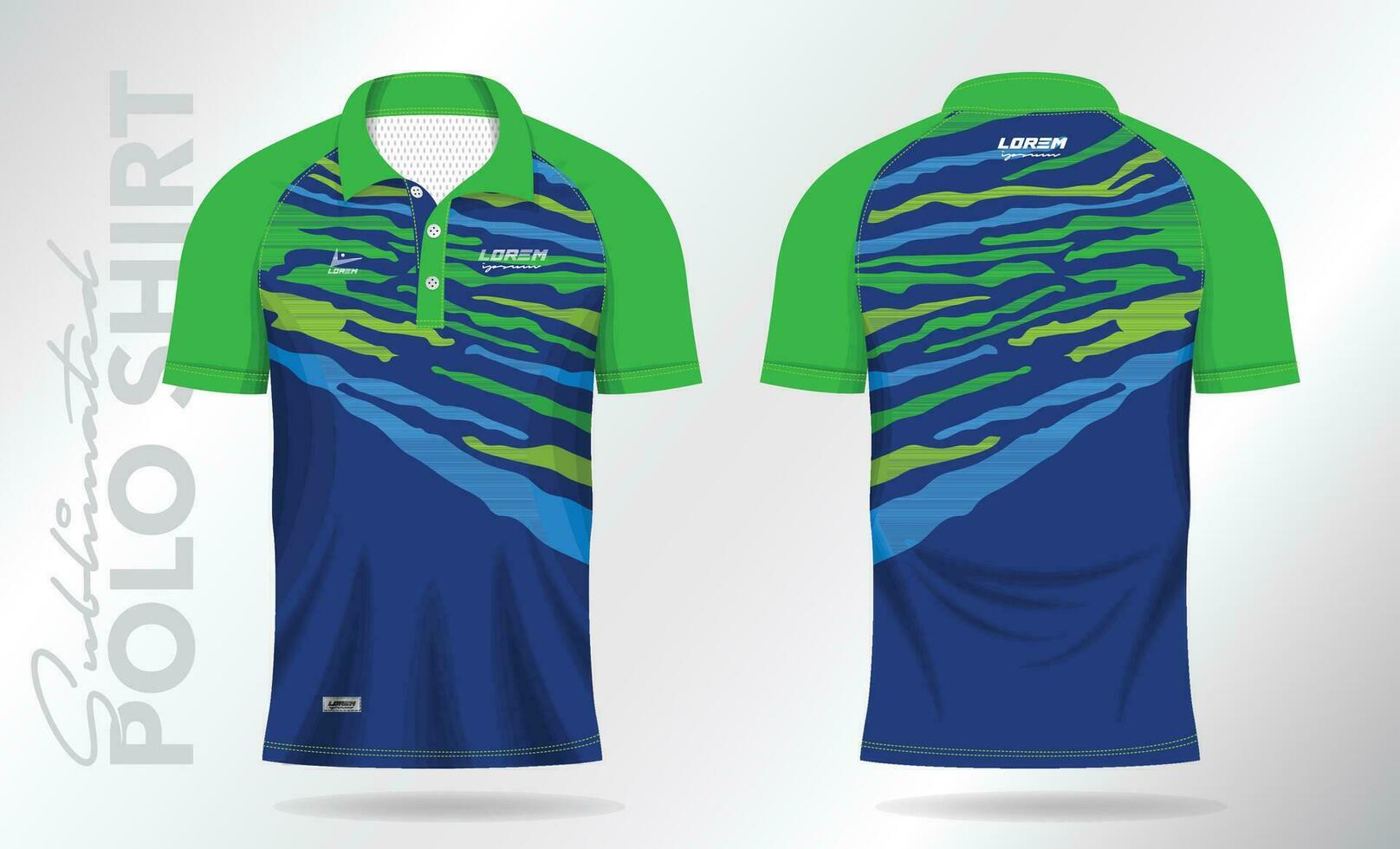 blå grön sublimering polo skjorta attrapp mall design för badminton jersey, tennis, fotboll, fotboll eller sport enhetlig vektor