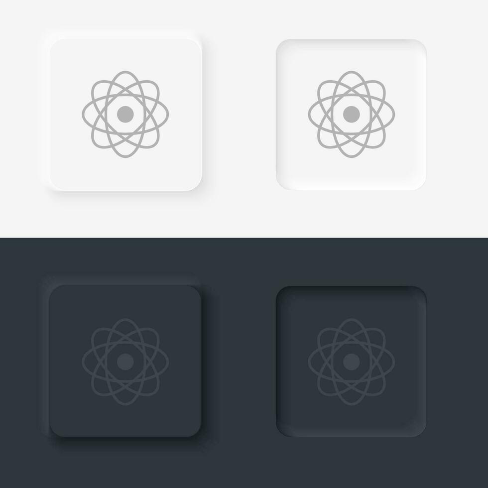 atomer, neomorphism stil, vektor ikon med knapp. på svart och vit bakgrund