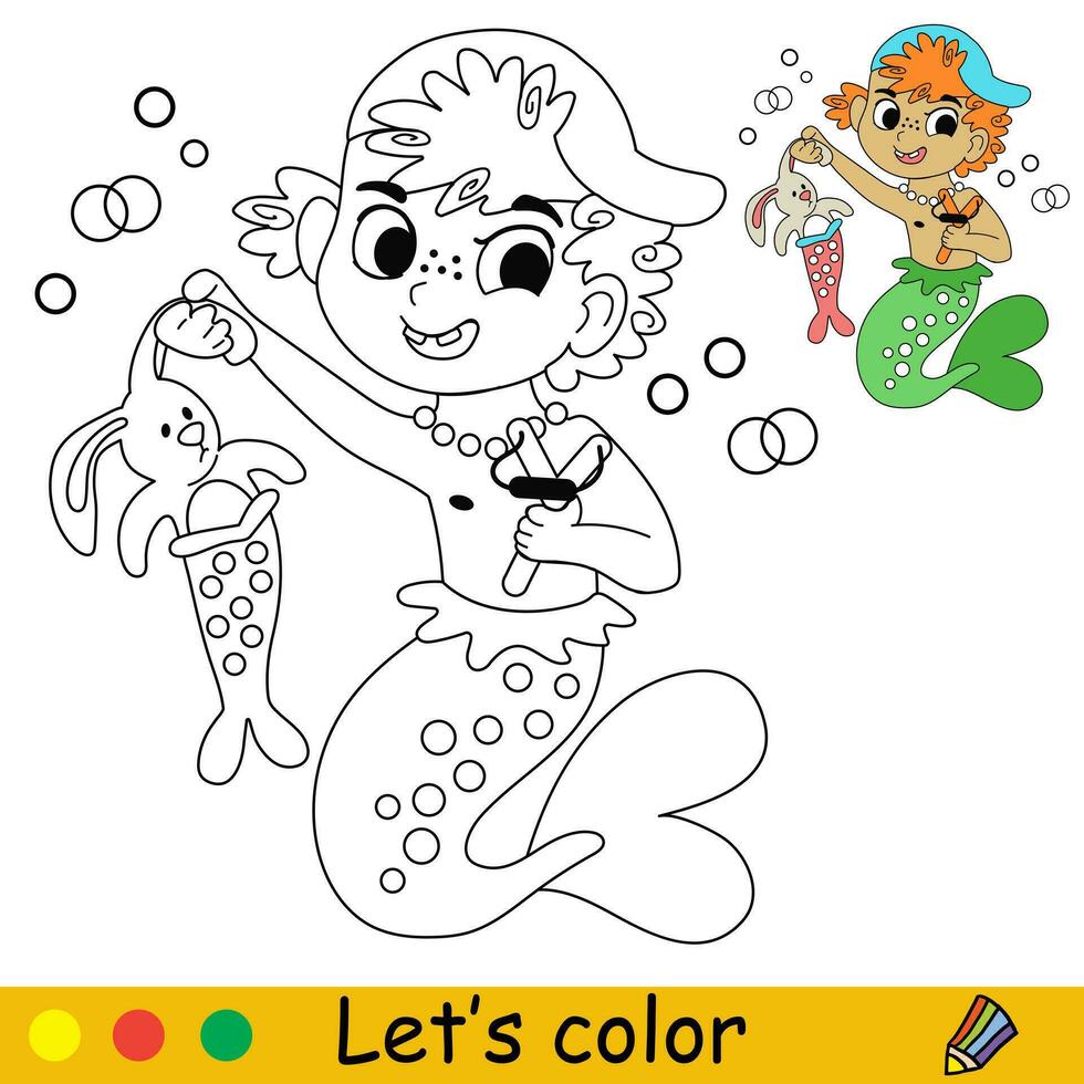 barn färg stygg pojke sjöjungfru vektor illustration