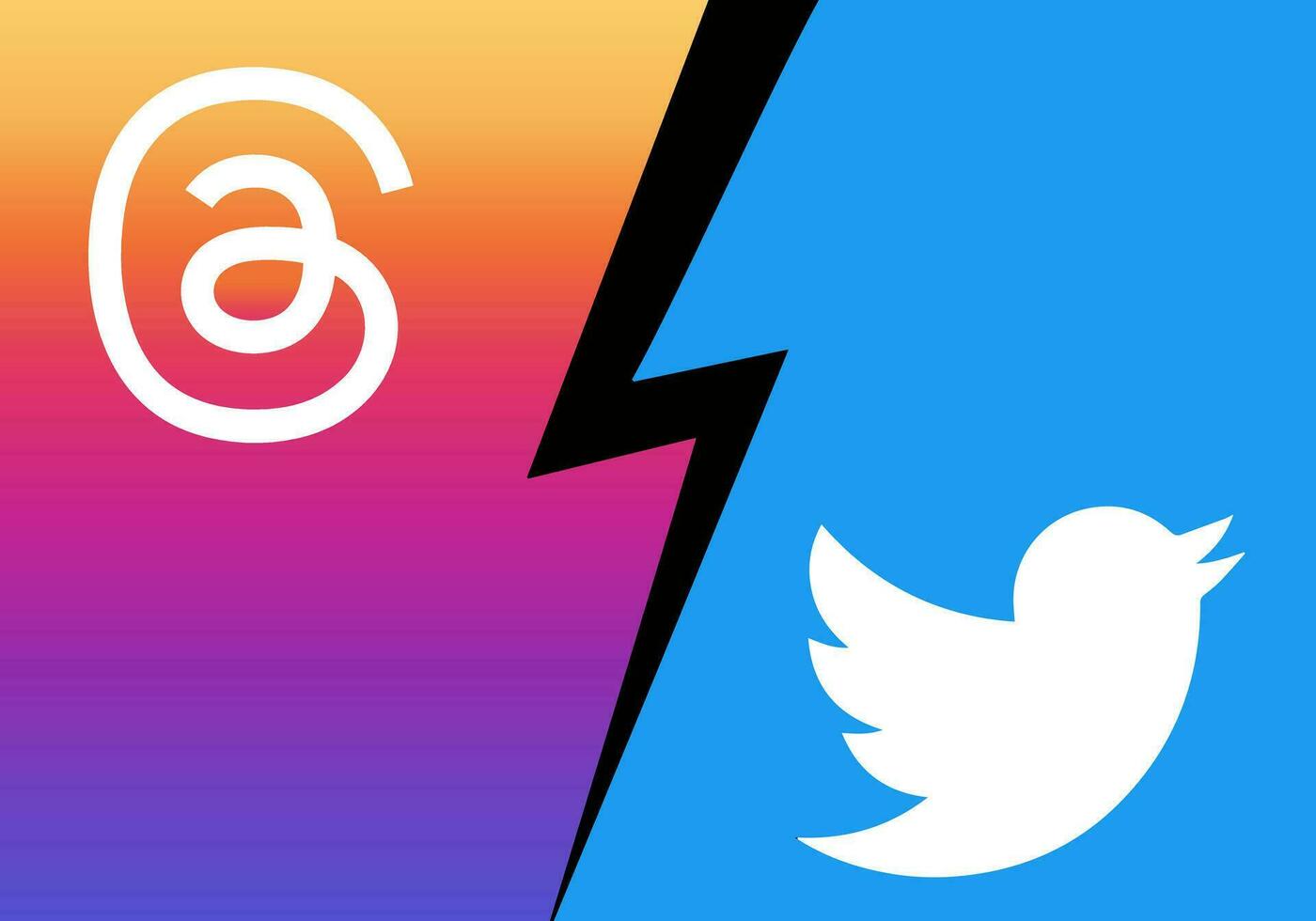 trådar Ansökan mot Twitter app. slåss för användare mellan två populär uppkopplad social nätverk. Instagram mot Twitter vektor logotyp. trådar är ett app förbi meta plattformar