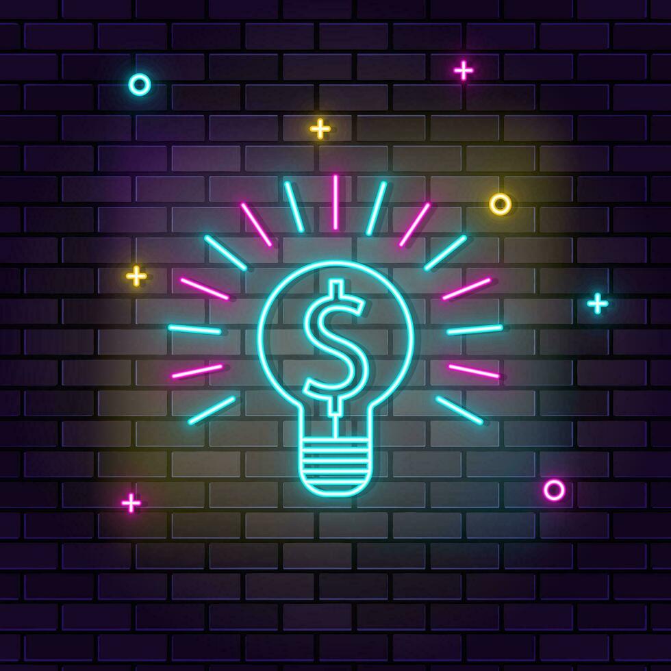 brainstorming, finansiera, Flerfärgad neon ikon på mörk tegel vägg. vektor