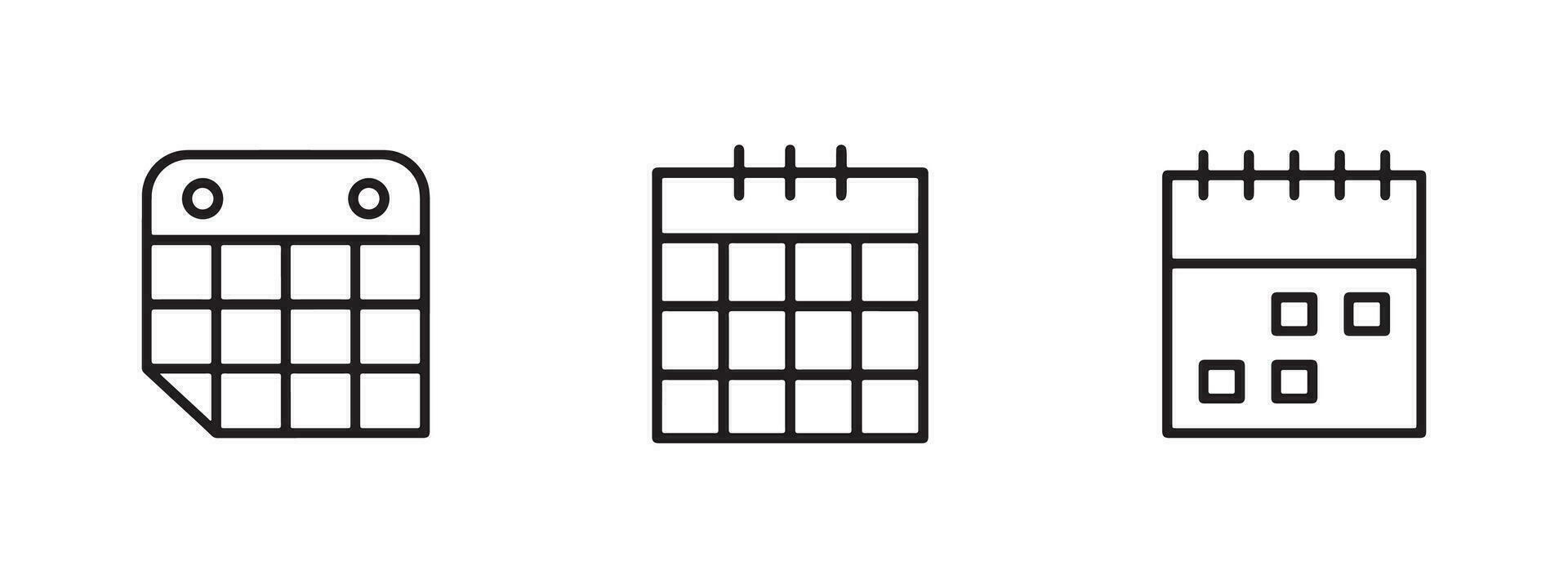 Datum Symbol Satz. Kalender Planer Symbol Sammlung. Erinnerung Veranstalter Veranstaltung Zeichen. Kalender Benachrichtigung Symbol. Geschäft planen Zeitplan Vektor Illustration.