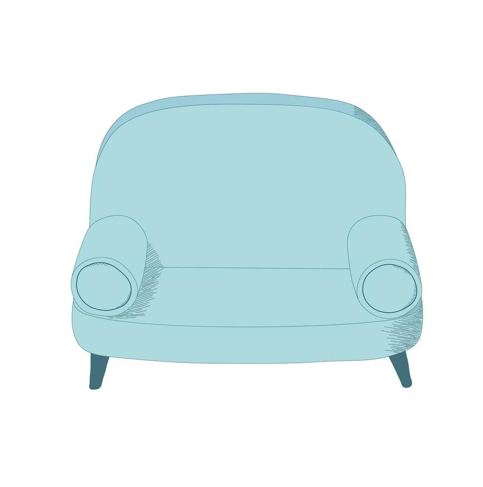 retro Sofa eben Vektor im Karikatur Stil. Möbel Symbol im Gekritzel Stil. Hand Zeichnung Artikel zum Leben Zimmer.