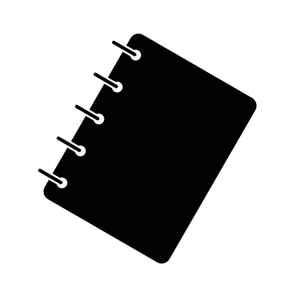 Notizbuch eben Silhouette Vektor auf Weiß Hintergrund. Büro liefern Symbole. Schreibwaren Symbole. Artikel zum Büro, Schule Konzept.