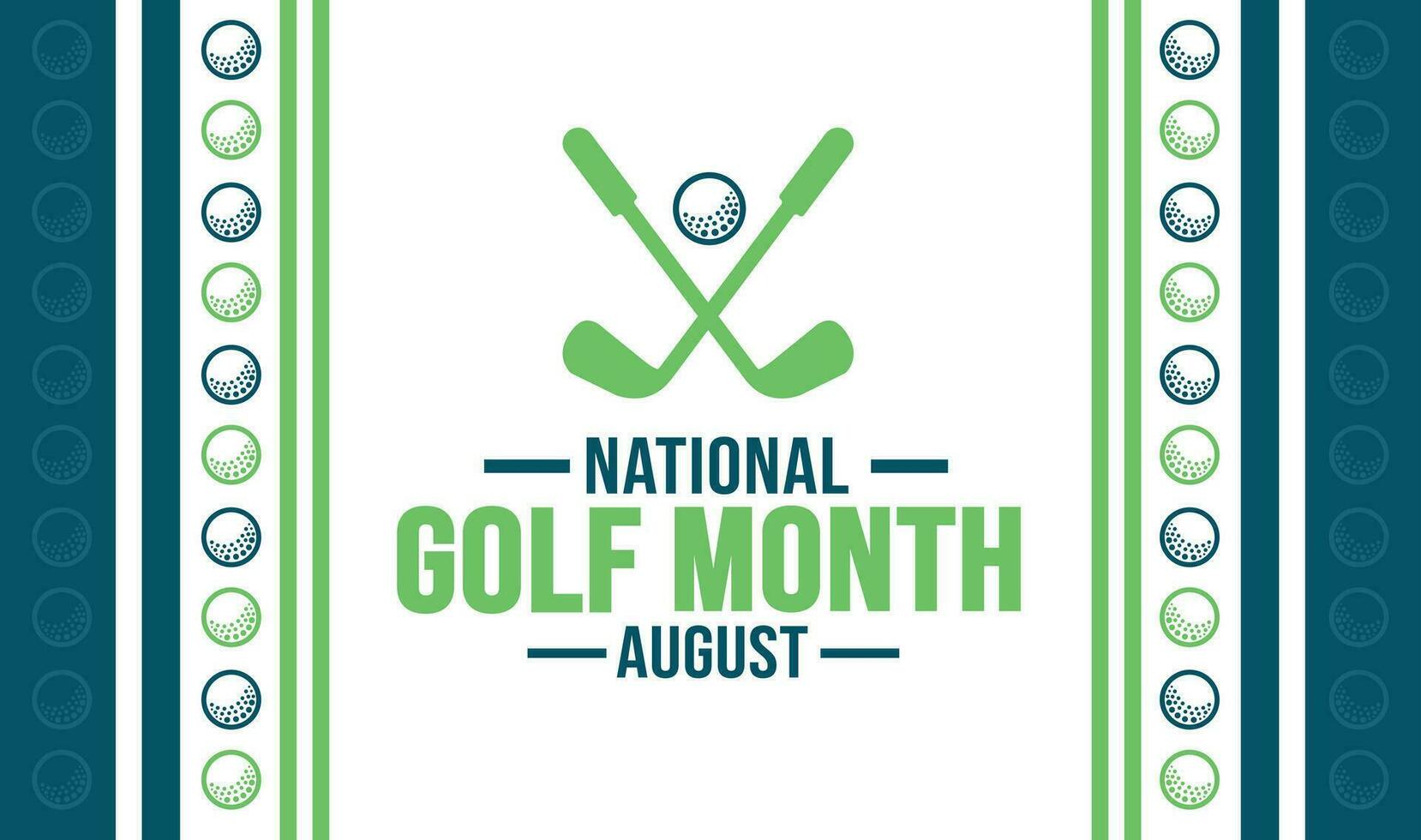 August ist National Golf Monat Hintergrund Vorlage. Urlaub Konzept. Hintergrund, Banner, Plakat, Karte, und Poster Design Vorlage mit Text Inschrift und Standard Farbe. Vektor Illustration.