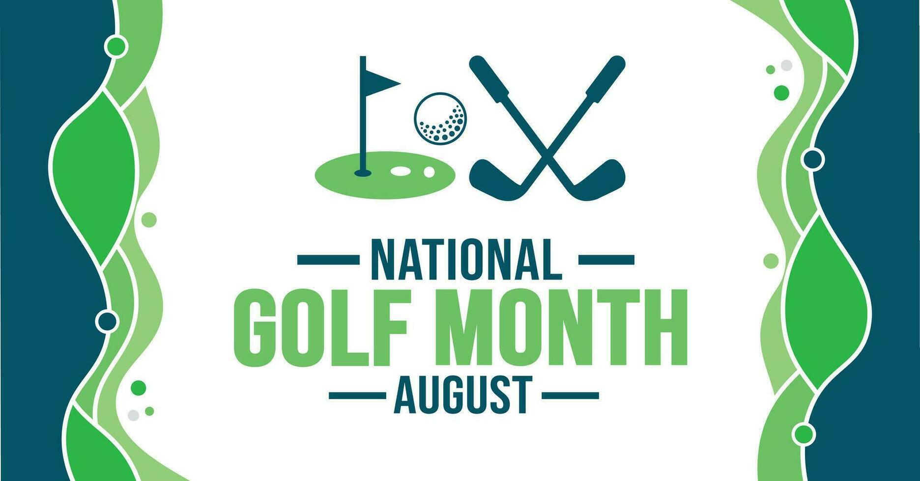 August ist National Golf Monat Hintergrund Vorlage. Urlaub Konzept. Hintergrund, Banner, Plakat, Karte, und Poster Design Vorlage mit Text Inschrift und Standard Farbe. Vektor Illustration.