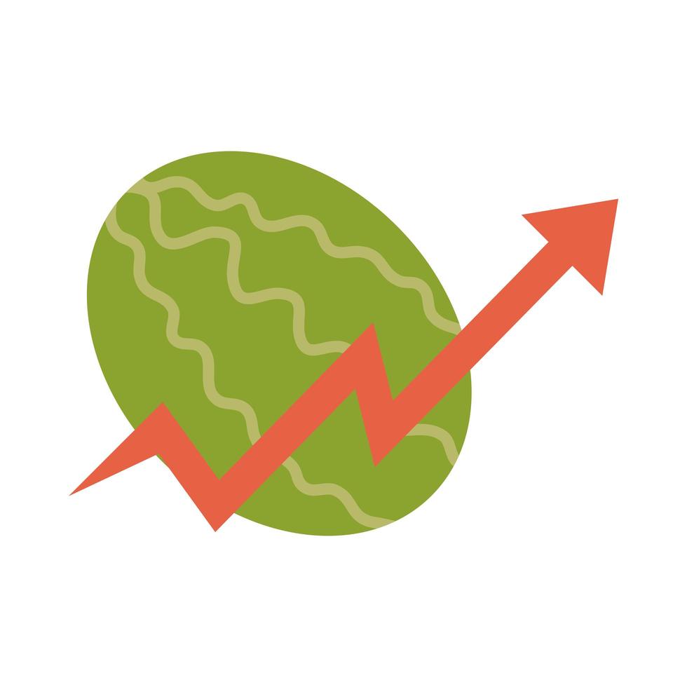vattenmelon frukt produktmarknad upp pilen stigande livsmedelspriser platt stil ikon vektor