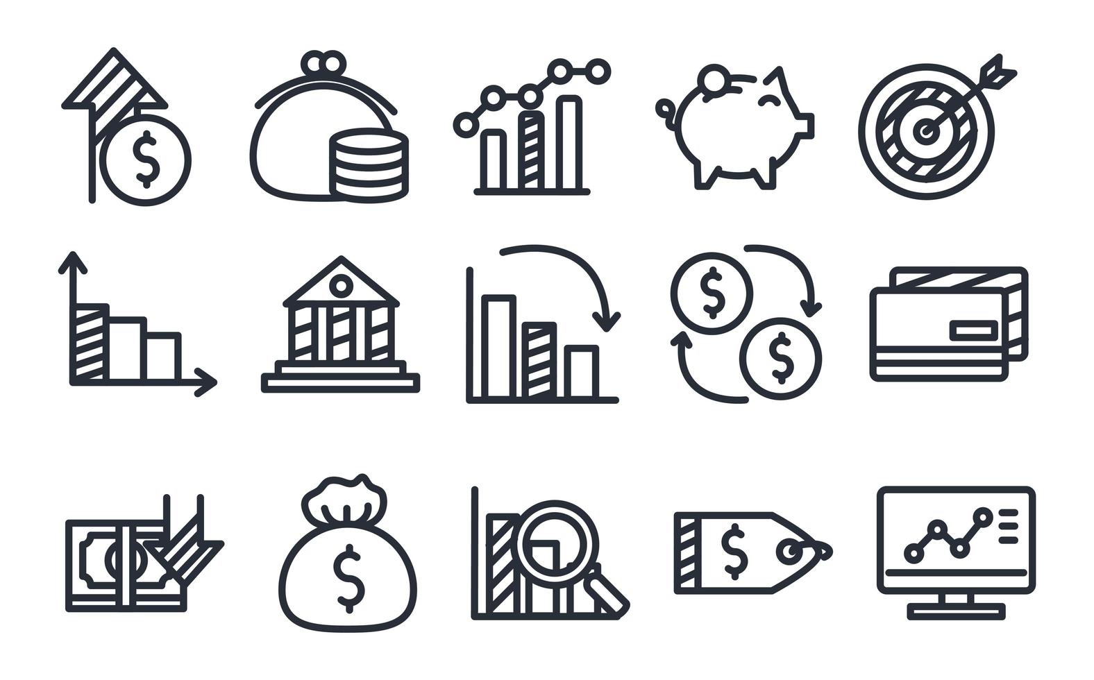 Wirtschaft und Finanzen Linie Stil Icon Set Vektordesign vektor