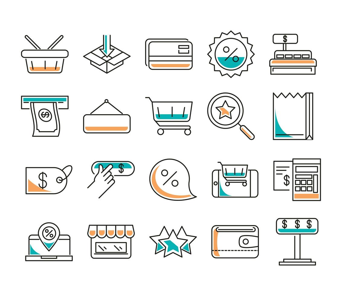 Shopping Line Style Icon Set Vektordesign vektor