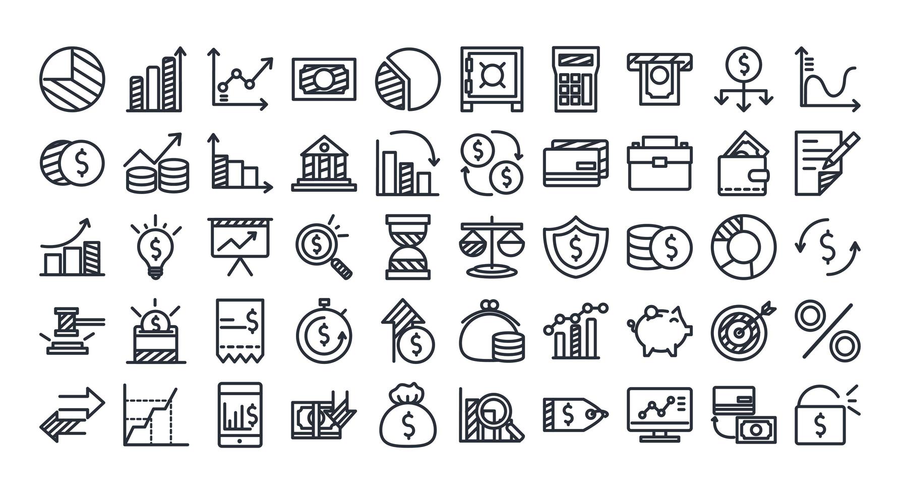 Wirtschaft und Finanzen Linie Stil Icon Set Vektordesign vektor