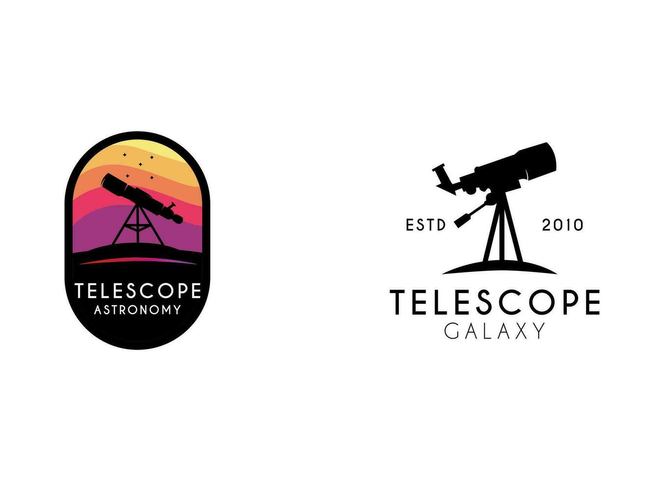 teleskop logotyp design. teleskop och måne logotyp design vektor