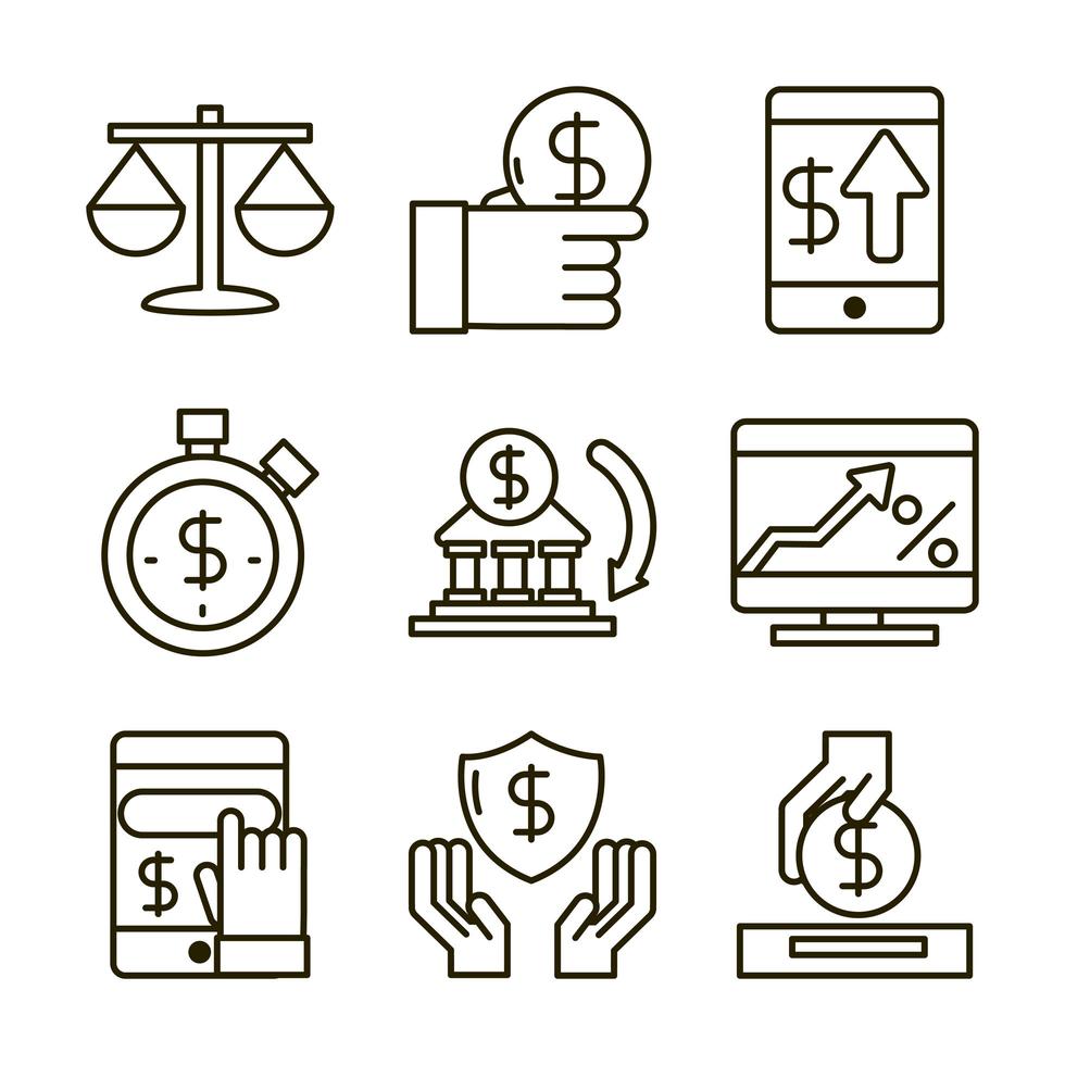 investera företag finansiell ekonomi pengar ikoner anger linje stil ikon vektor